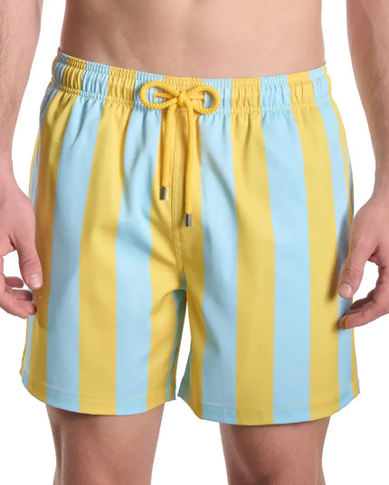 Men’s Premium Compression-Lined Hybrid Shorts – Coastal Cabana - Sun and Sky