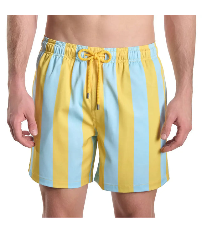 Men’s Premium Compression-Lined Hybrid Shorts – Coastal Cabana - Sun and Sky