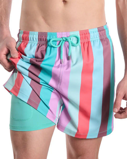 Men’s Premium Compression-Lined Hybrid Shorts – Coastal Cabana - Zest