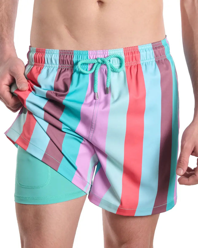 Men’s Premium Compression-Lined Hybrid Shorts – Coastal Cabana - Zest