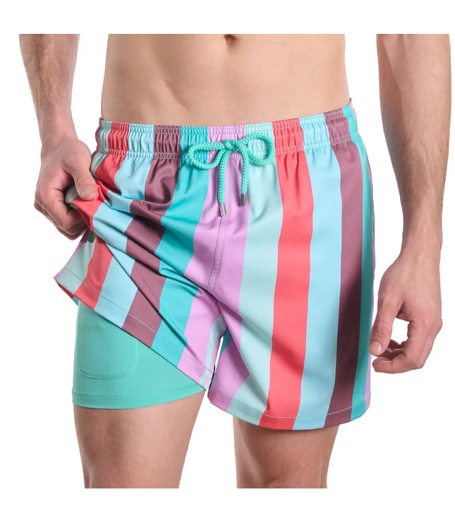 Men’s Premium Compression-Lined Hybrid Shorts – Coastal Cabana - Zest