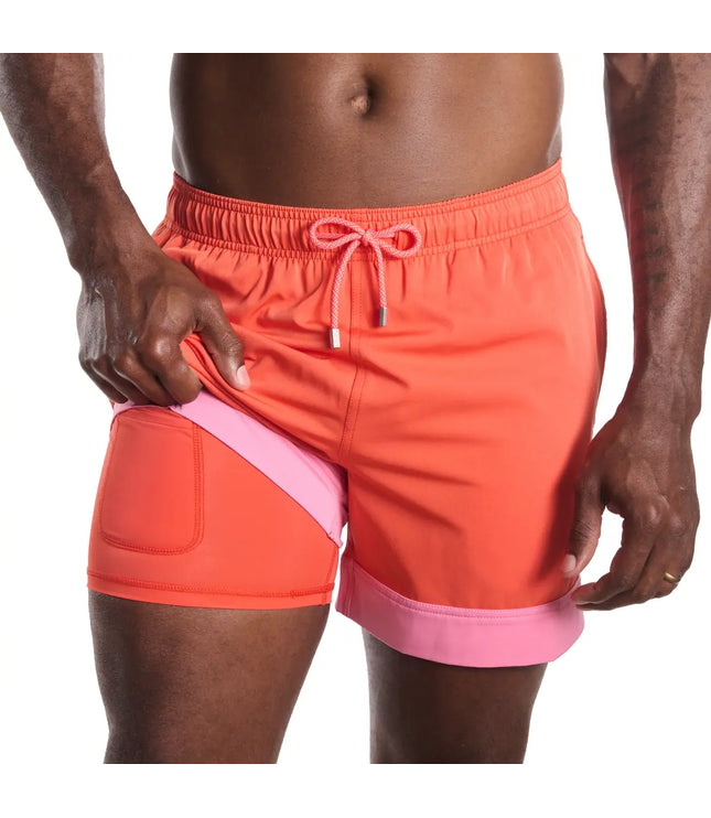 Men’s Premium Compression-Lined Hybrid Shorts – Coral Flame