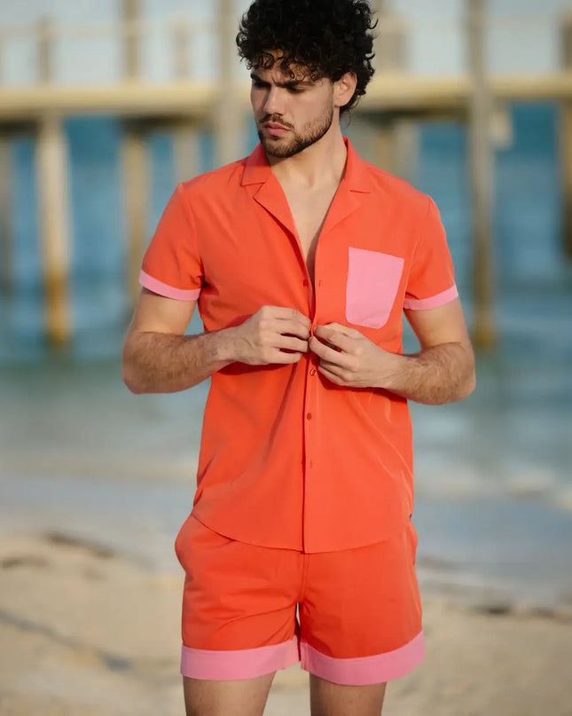 Men’s Premium Compression-Lined Hybrid Shorts – Coral Flame