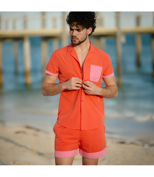 Men’s Premium Compression-Lined Hybrid Shorts – Coral Flame
