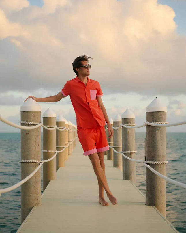 Men’s Short Sleeve Tailored Fit Button-Down Shirt – Coral Flame