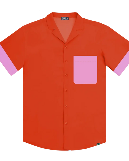 Men’s Short Sleeve Tailored Fit Button-Down Shirt – Coral Flame