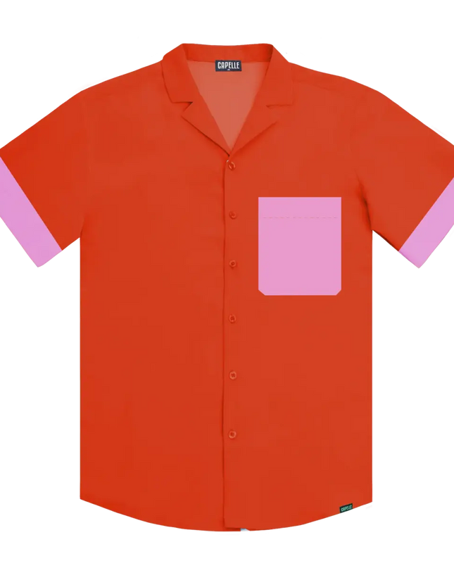 Men’s Short Sleeve Tailored Fit Button-Down Shirt – Coral Flame