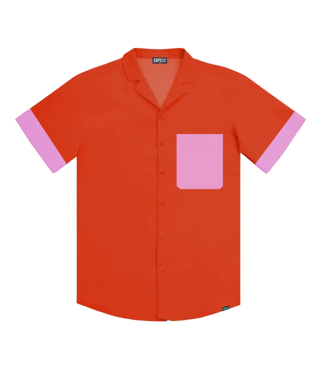 Men’s Short Sleeve Tailored Fit Button-Down Shirt – Coral Flame