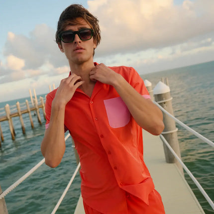 Men’s Short Sleeve Tailored Fit Button-Down Shirt – Coral Flame