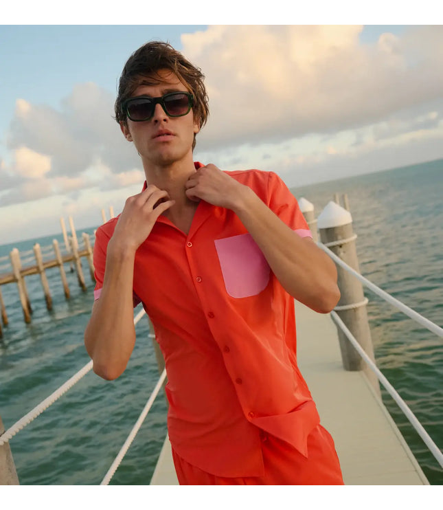 Men’s Short Sleeve Tailored Fit Button-Down Shirt – Coral Flame