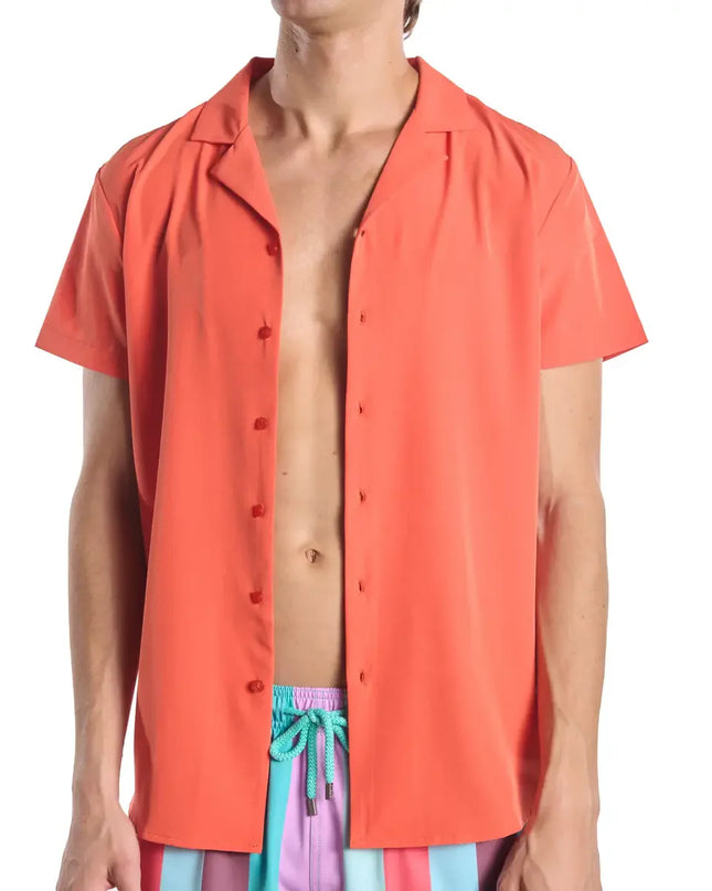 Men’s Short Sleeve Tailored Fit Button-Down Shirt – Coral