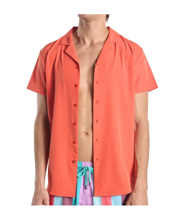Men’s Short Sleeve Tailored Fit Button-Down Shirt – Coral