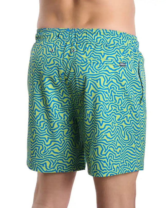 Men’s Premium Compression-Lined Hybrid Shorts – Deco Maze-Key Lime