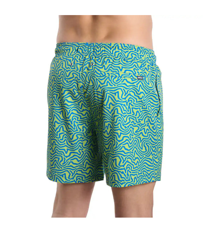 Men’s Premium Compression-Lined Hybrid Shorts – Deco Maze-Key Lime