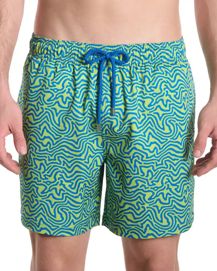 Men’s Premium Compression-Lined Hybrid Shorts – Deco Maze-Key Lime