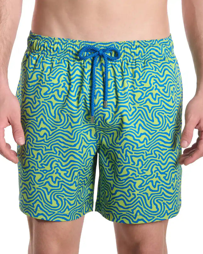 Men’s Premium Compression-Lined Hybrid Shorts – Deco Maze-Key Lime