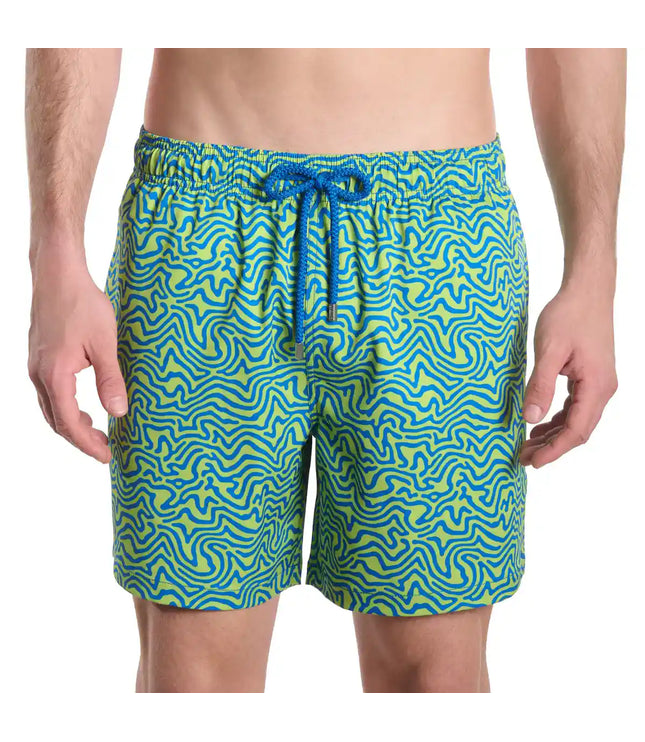 Men’s Premium Compression-Lined Hybrid Shorts – Deco Maze-Key Lime