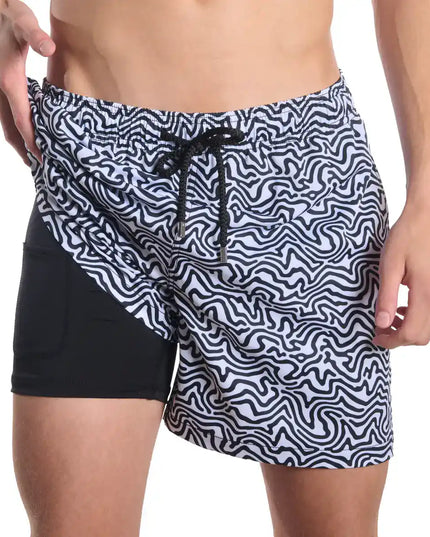Men’s Premium Compression-Lined Hybrid Shorts – Deco Maze - Surf and Storm