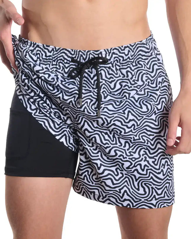 Men’s Premium Compression-Lined Hybrid Shorts – Deco Maze - Surf and Storm