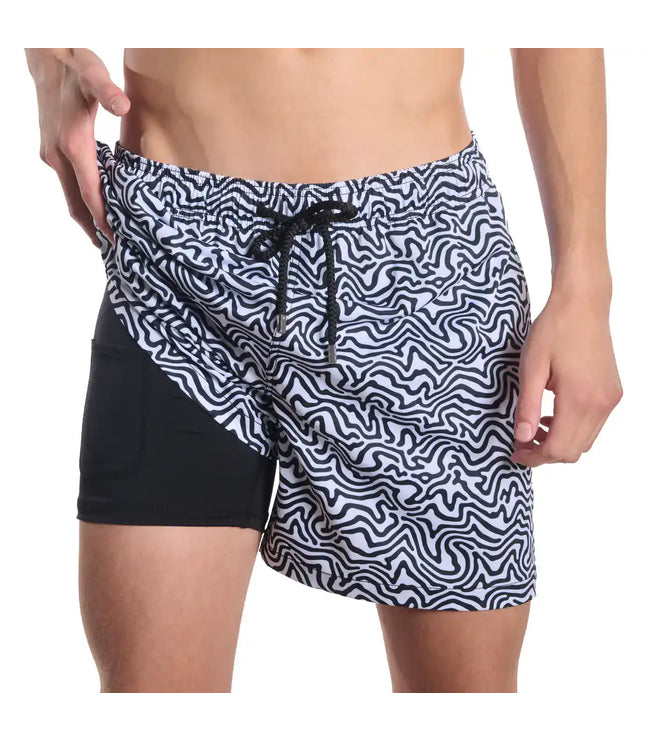 Men’s Premium Compression-Lined Hybrid Shorts – Deco Maze - Surf and Storm