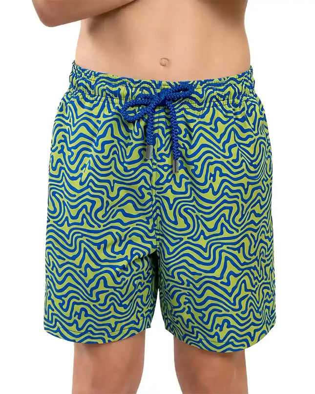 Boys Hybrid Swim & Play Shorts – Deco Maze - Key Lime