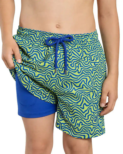 Boys Hybrid Swim & Play Shorts – Deco Maze - Key Lime