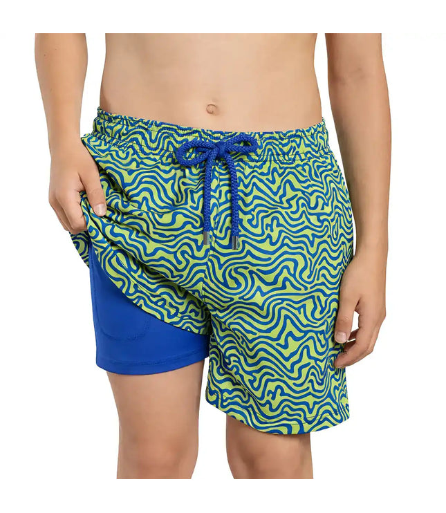 Boys Hybrid Swim & Play Shorts – Deco Maze - Key Lime