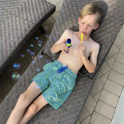 Boys Hybrid Swim & Play Shorts – Deco Maze - Key Lime