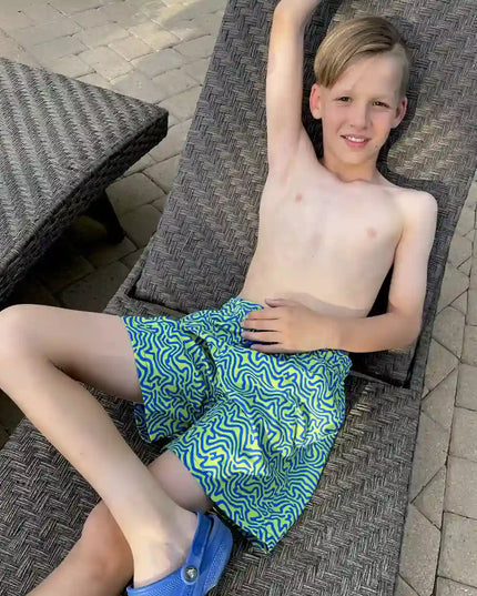 Boys Hybrid Swim & Play Shorts – Deco Maze - Key Lime