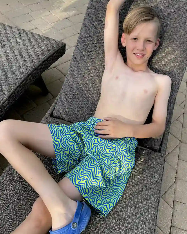 Boys Hybrid Swim & Play Shorts – Deco Maze - Key Lime