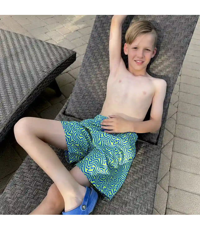 Boys Hybrid Swim & Play Shorts – Deco Maze - Key Lime