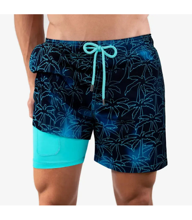 Men’s Premium Compression-Lined Hybrid Shorts – Foggy Palms