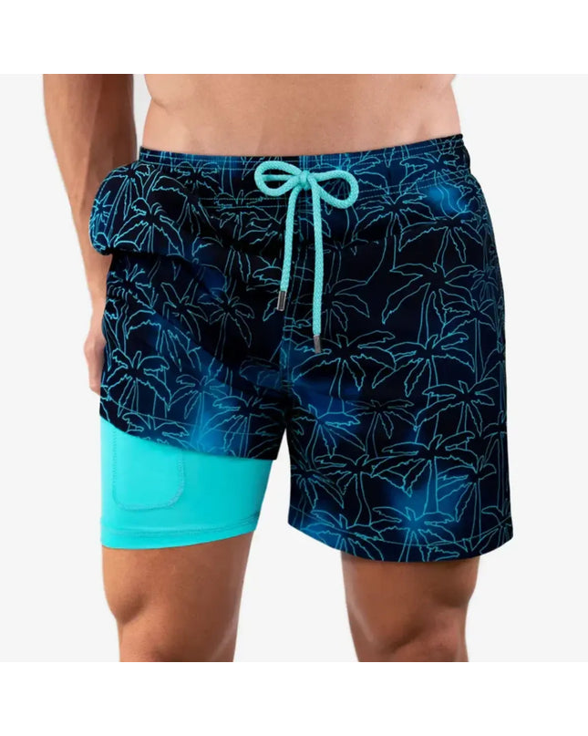 Men’s Premium Compression-Lined Hybrid Shorts – Foggy Palms