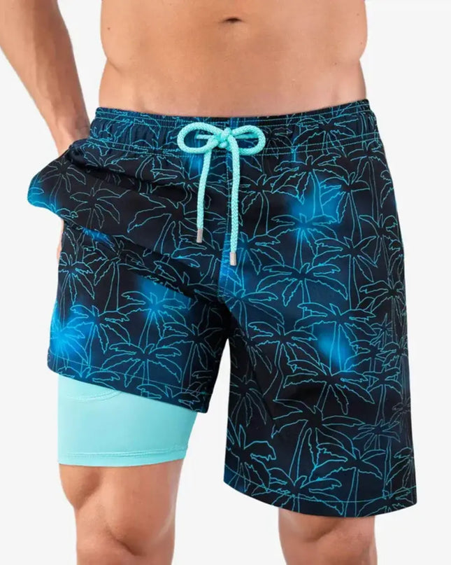 Men’s Premium Compression-Lined Hybrid Shorts – Foggy Palms