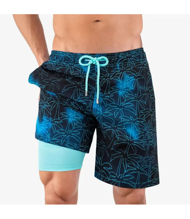 Men’s Premium Compression-Lined Hybrid Shorts – Foggy Palms