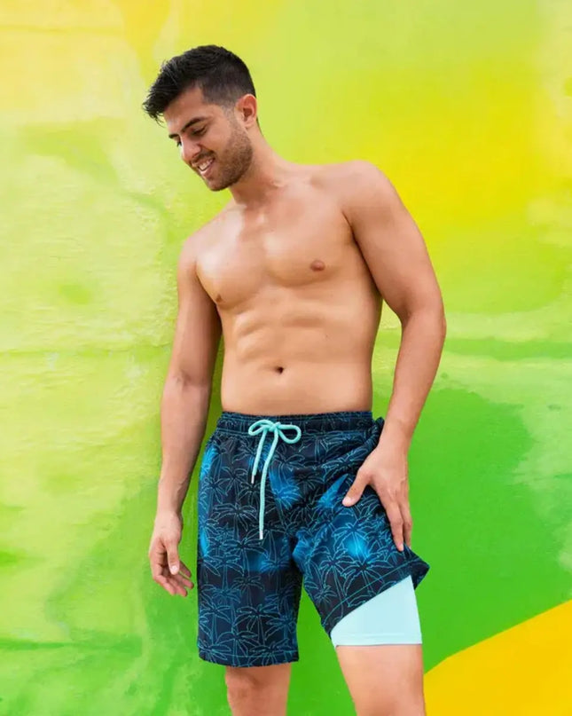 Men’s Premium Compression-Lined Hybrid Shorts – Foggy Palms