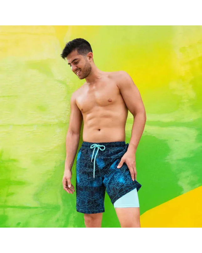 Men’s Premium Compression-Lined Hybrid Shorts – Foggy Palms