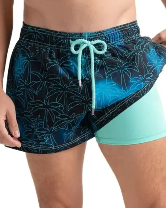 Men’s Premium Compression-Lined Hybrid Shorts – Foggy Palms