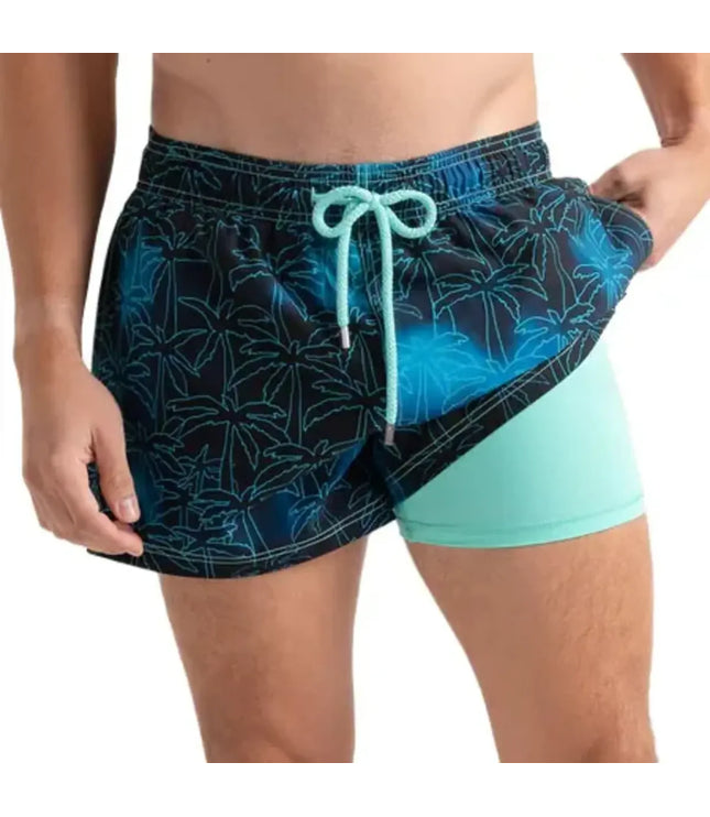 Men’s Premium Compression-Lined Hybrid Shorts – Foggy Palms