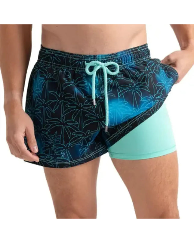 Men’s Premium Compression-Lined Hybrid Shorts – Foggy Palms