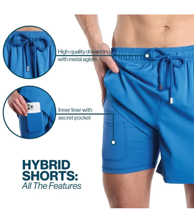 Men’s Premium Compression-Lined Hybrid Shorts – Ocean Blue