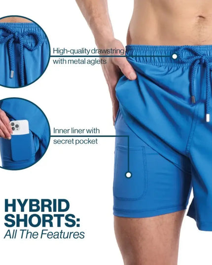 Men’s Premium Compression-Lined Hybrid Shorts – Blue Sapphire