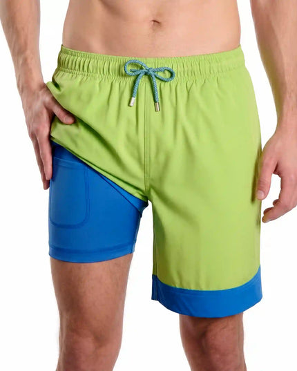 Men’s Premium Compression-Lined Hybrid Shorts – Key Lime