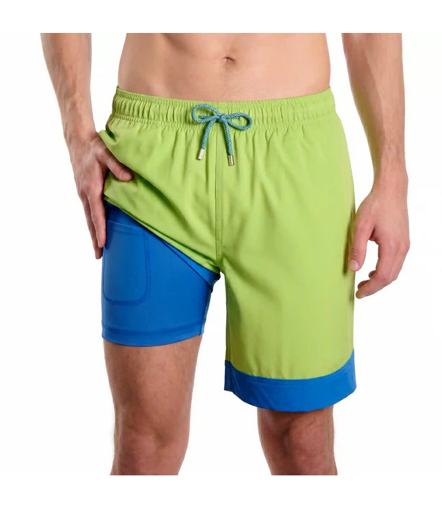 Men’s Premium Compression-Lined Hybrid Shorts – Key Lime