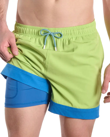 Men’s Premium Compression-Lined Hybrid Shorts – Key Lime