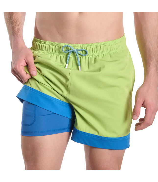 Men’s Premium Compression-Lined Hybrid Shorts – Key Lime