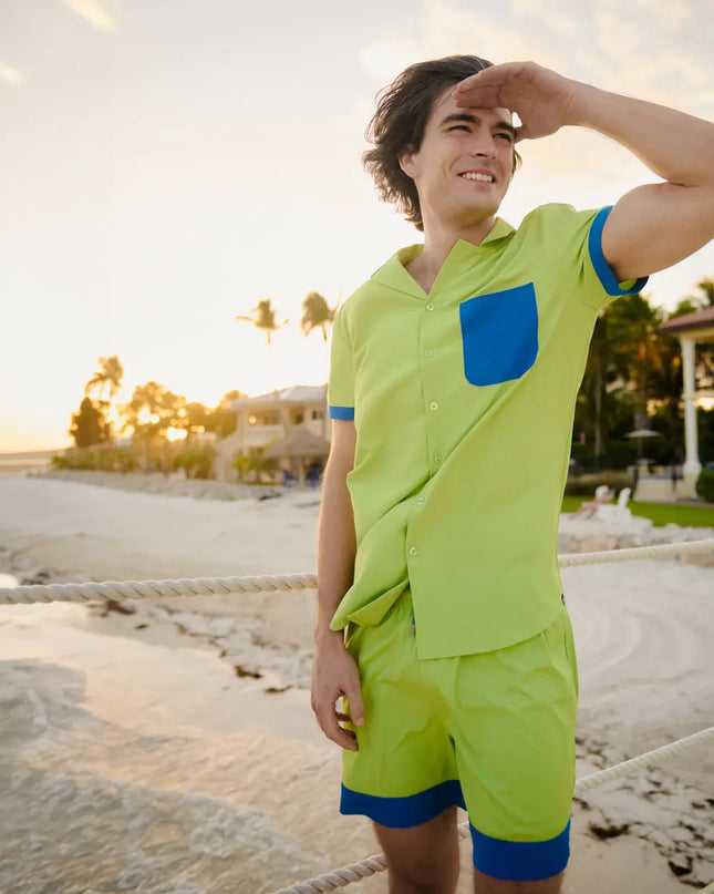 Men’s Short Sleeve Tailored Fit Button-Down Shirt – Key Lime
