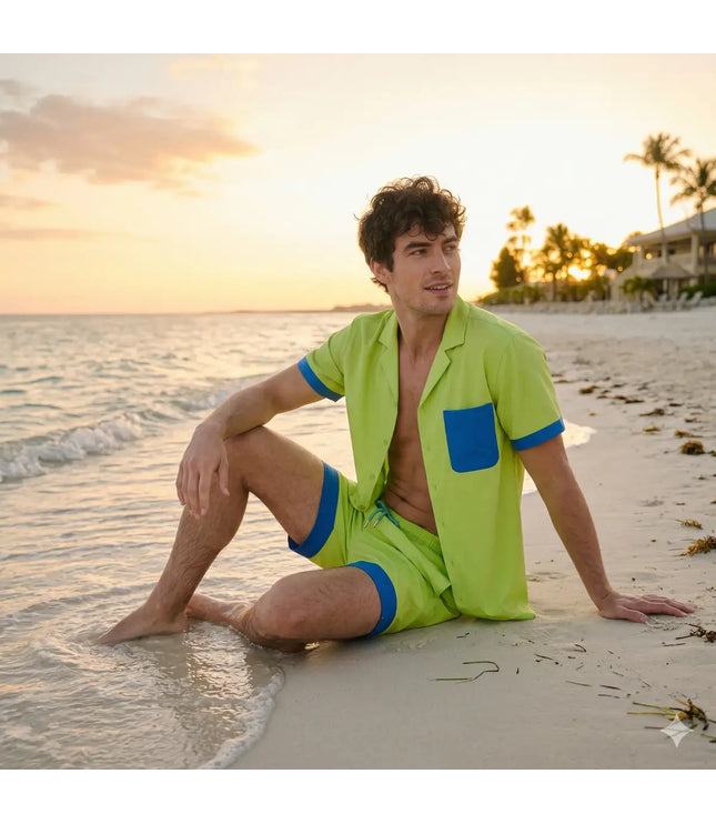 Men’s Short Sleeve Tailored Fit Button-Down Shirt – Key Lime