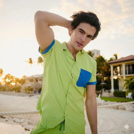 Men’s Short Sleeve Tailored Fit Button-Down Shirt – Key Lime