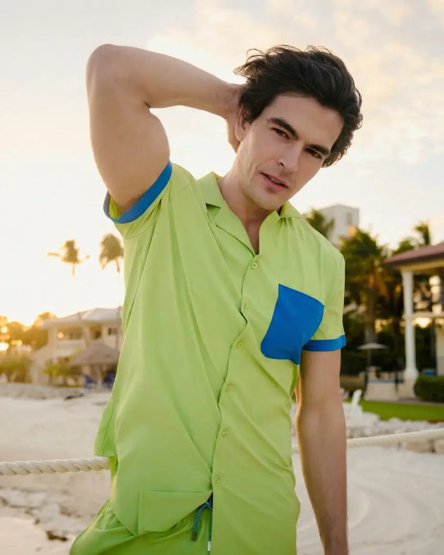 Men’s Short Sleeve Tailored Fit Button-Down Shirt – Key Lime